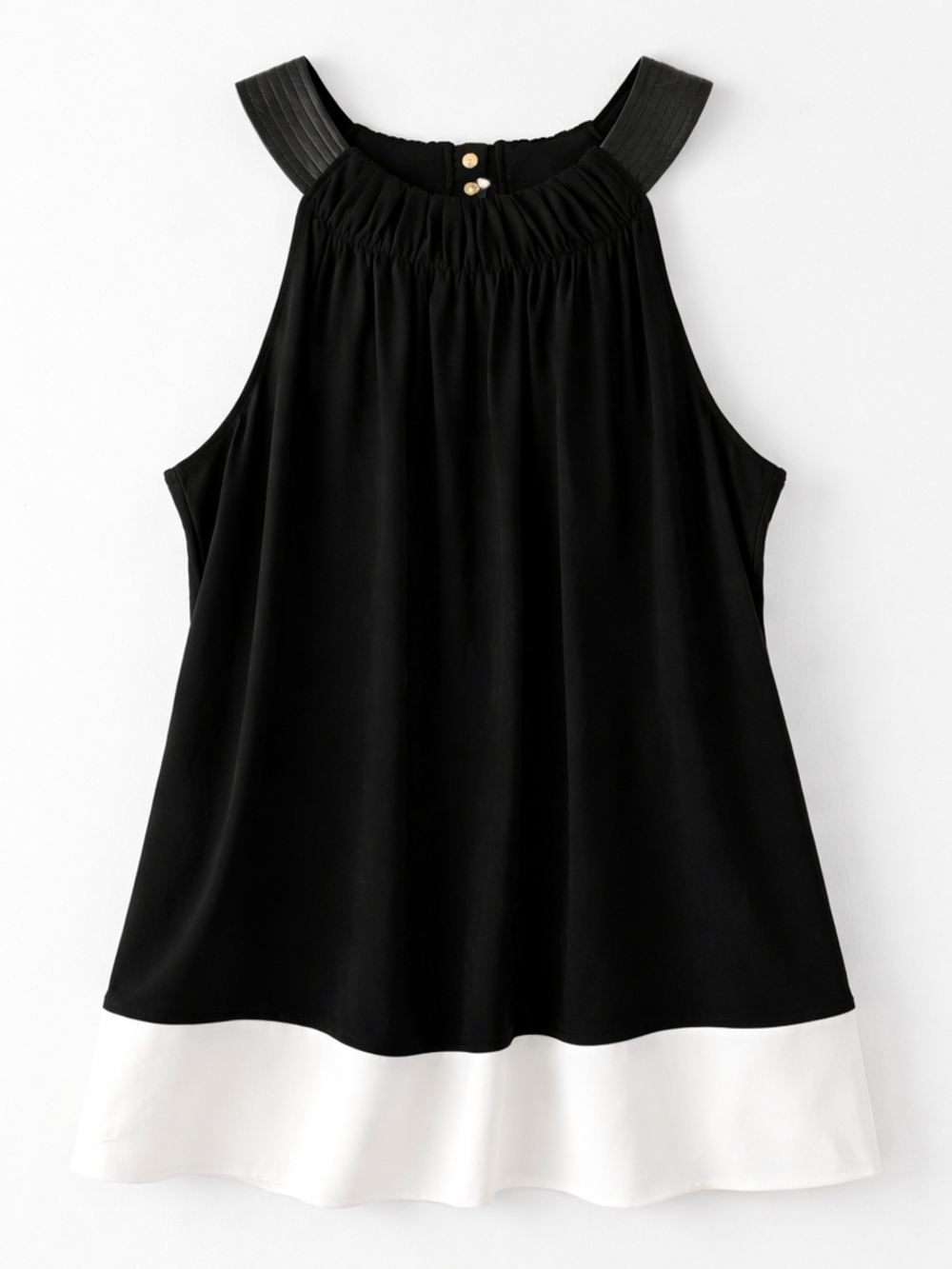 Calvin Klein Black White Colorblock Blouse HalterTop L Old Money Party Luxury - Picture 2 of 12